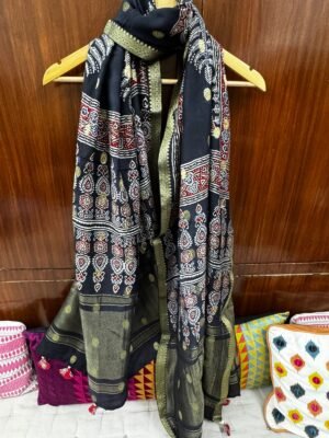 Moonga  silk Ajrakh Dupatta
