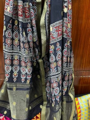 Moonga  silk Ajrakh Dupatta
