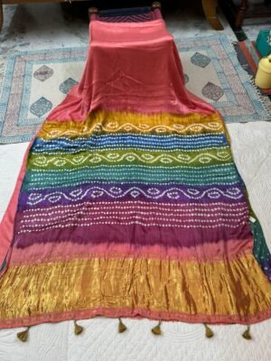 IMG-20241219-WA0060 Modal silk plain saree with bandhani multicolour pallu