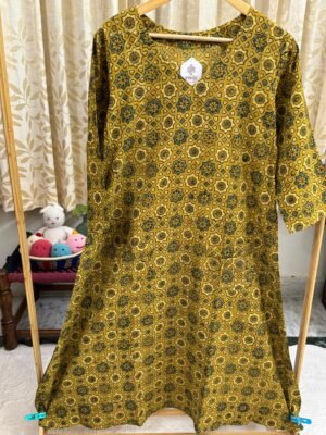 Ajrakh Handblock print A line cotton stitched kurtaj