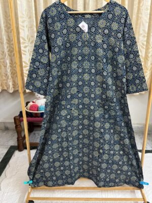 Ajrakh Handblock print A line cotton stitched kurta