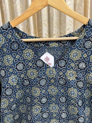 Ajrakh Handblock print A line cotton stitched kurta