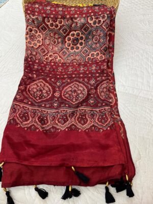 Ajrakh modal silk patchwork dupattas with beautiful tassels hand embroidery and mirror work on pallu