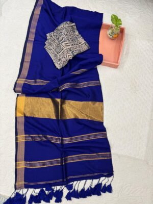 Modal cotton plain saree with Kalamkari cotton silk blouse