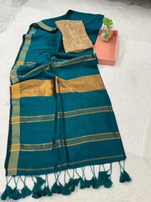 Modal cotton plain saree with Kalamkari cotton silk blouse