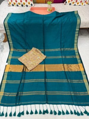 Modal cotton plain saree with Kalamkari cotton silk blouse