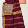 Modal cotton plain saree with Kalamkari cotton silk blouse
