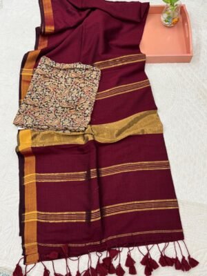 IMG-20250317-WA0033 Modal cotton plain saree with Kalamkari cotton silk blouse