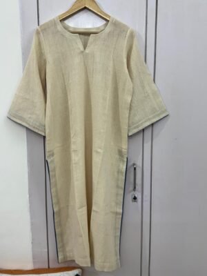 Kala Cotton stitched kurta with fine border detailing With Bandhani Mulmul dupatta