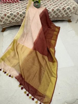 Cotton Linen  Saree with Zari Border