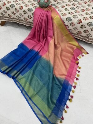 Cotton Linen  Saree with Zari Border