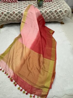 Cotton Linen  Saree with Zari Border