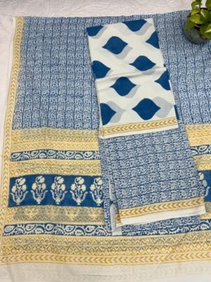 Pure Cotton Suit Set with Woven Border Dupatta - 3 Piece