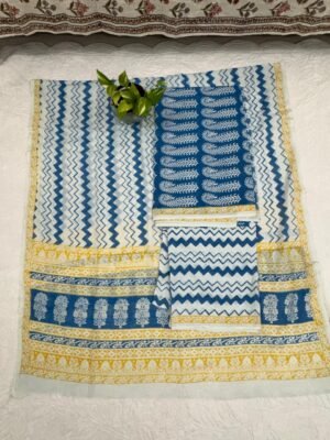 Pure Cotton Suit Set with Woven Border Dupatta - 3 Piece