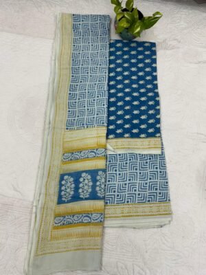 Pure Cotton Suit Set with Woven Border Dupatta - 3 Piece