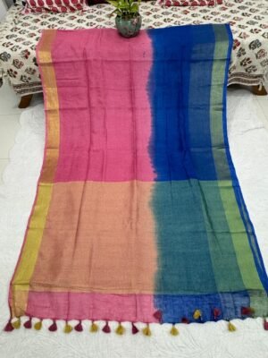Cotton Linen  Saree with Zari Border