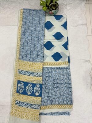 Pure Cotton Suit Set with Woven Border Dupatta - 3 Piece