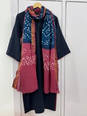 Kala Cotton stitched kurta with fine border detailing With Bandhani Mulmul dupatta
