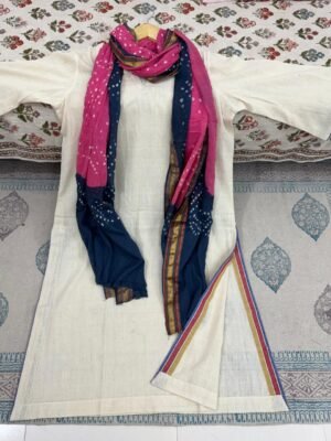 ab43759e-6e41-4aab-abaa-a54860b6744a Kala Cotton stitched kurta with fine border detailing With Bandhani Mulmul dupatta