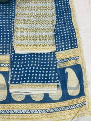 Pure Cotton Suit Set with Woven Border Dupatta - 3 Piece