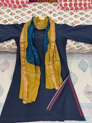 d032d770-3b5f-4007-bc4c-c10f1f46d41a Bandhani Resham Border Mulmul Dupatta Set