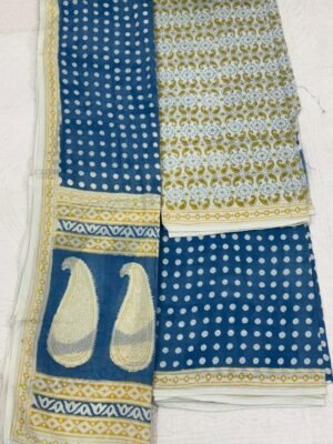 Pure Cotton Suit Set with Woven Border Dupatta - 3 Piece