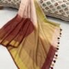 Cotton Linen  Saree with Zari Border