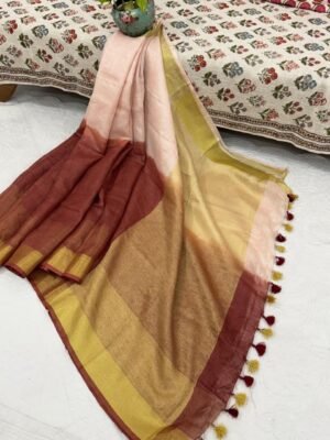 Cotton Linen  Saree with Zari Border
