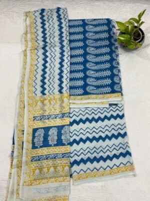 Pure Cotton Suit Set with Woven Border Dupatta - 3 Piece