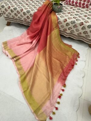 Cotton Linen  Saree with Zari Border