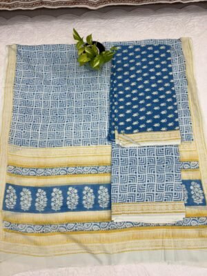 Pure Cotton Suit Set with Woven Border Dupatta - 3 Piece