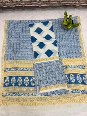 Pure Cotton Suit Set with Woven Border Dupatta - 3 Piece