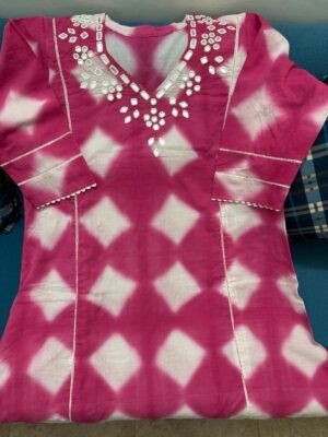 Elegant Mirror Work Cotton Kurta – Free Size | A-Line Loose Fit
