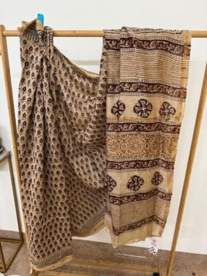 Chanderi Silk Handblock Print Saree with Blouse