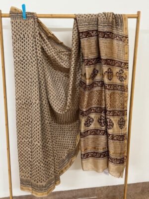 Chanderi Silk Handblock Print Saree with Blouse