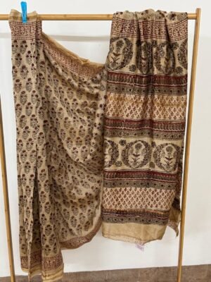 Chanderi Silk Handblock Print Saree with Blouse
