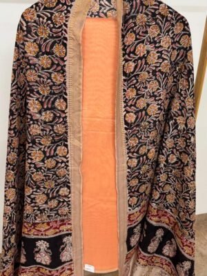 Chanderi Silk Suit with Handblock Print & Kalamkari Cotton Silk Dupatta
