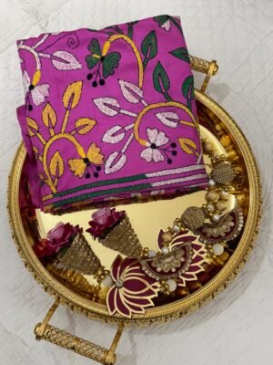 Kantha Work Hand-Embroidered Soft Silk Saree with Blouse