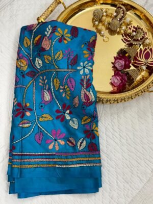 Kantha Work Hand-Embroidered Soft Silk Saree with Blouse