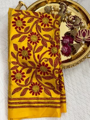 Kantha Work Hand-Embroidered Soft Silk Saree with Blouse