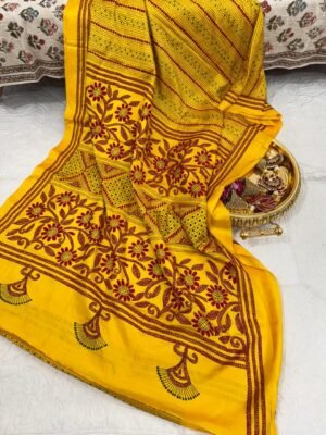 Kantha Work Hand-Embroidered Soft Silk Saree with Blouse