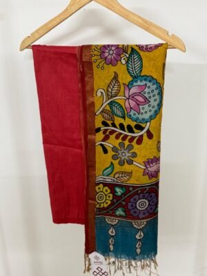 Raw Silk 2-Piece Suit Set with Handpainted Kalamkari Silk Dupatta