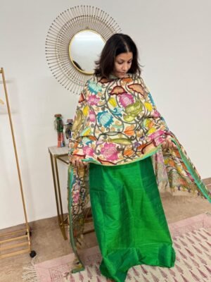 Raw Silk 2-Piece Suit Set with Handpainted Kalamkari Silk Dupatta