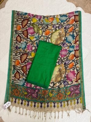 Raw Silk 2-Piece Suit Set with Handpainted Kalamkari Silk Dupatta