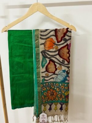 Raw Silk 2-Piece Suit Set with Handpainted Kalamkari Silk Dupatta