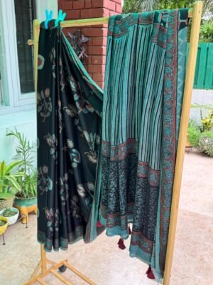 Ajrakh Handblock Print Modal Silk Saree with Blouse