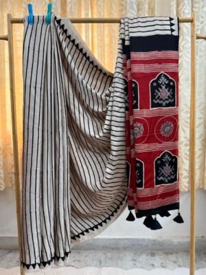 Ajrakh Handblock Print Modal Silk Saree with Blouse