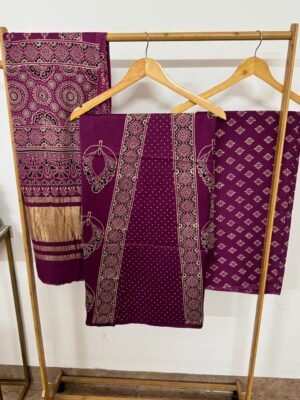 Ajrakh Modal Silk Suit Set – 3 Piece