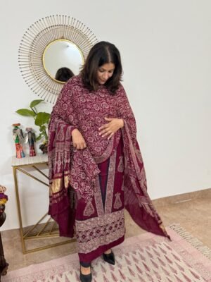 Ajrakh Modal Silk Suit Set – 3 Piece