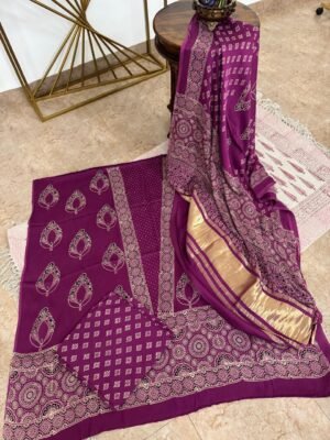 Ajrakh Modal Silk Suit Set – 3 Piece